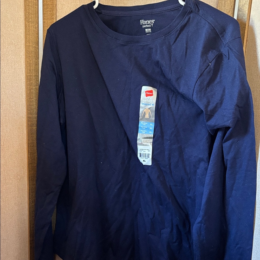 Hanes Deep Blue Long Sleeve Tee XL NWT